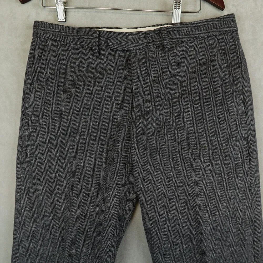 J Crew Bowery Slim Tweed Wool Herringbone Pants Mens 32x34 Gray